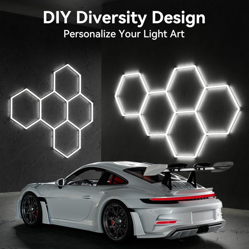 Modern أضواء جراج LED سداسية 22-شبكة، 89640 لومن 6500K، تصميم خلية نحل مثمن للجراج، ورشة العمل، الصالة الرياضية والمخزن (83-عبوة، أبيض) - Image 3